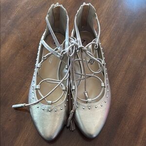Bella Vita Gold Flats with Intricate Lacing